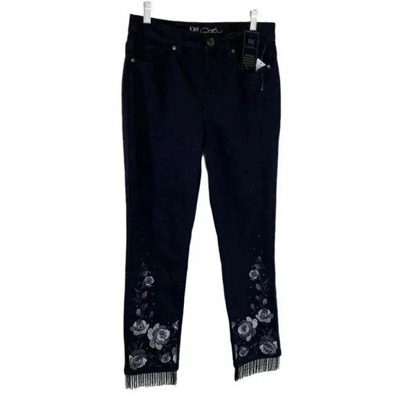 DG2 pants classic black embroidered fringe‎ hem pants size 6 Cowgir lDressy NEW - Picture 2 of 8